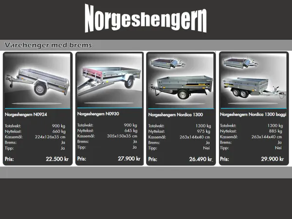 Hovedbilde Norgeshengern Nordica Boggi M/nedfellbare sider - 1300kg